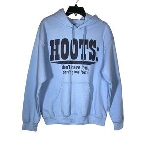 Hoots Unisex size Medium Blue graphic hoodie Hoots don't have 'em don't give 'em